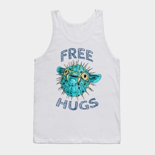 Funny free hugs pufferfish, cute porcupine fish Tank Top